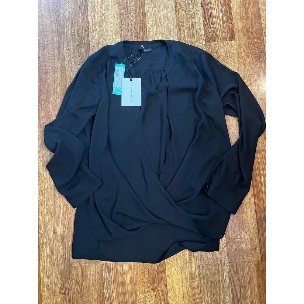 Hawthorne Size M Black NWT Cross Front Blouse Shirt Polyblend Lightweight